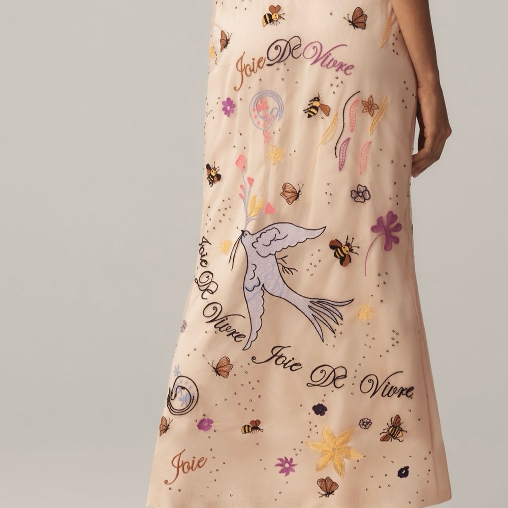 Elegant Anthropologie Embroidered Midi Skirt with Floral Design Sz S NWT - Picture 5 of 8